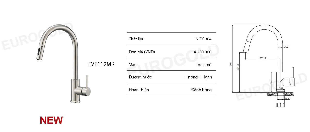 Vòi rửa bát EUROGOLD EVF112MR