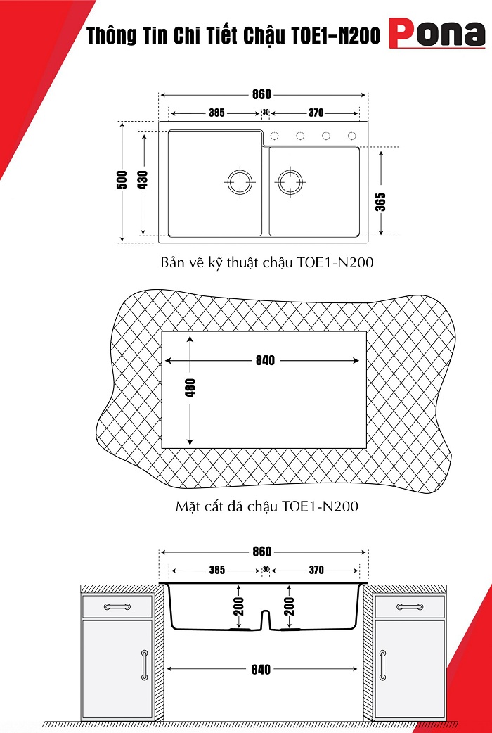 Chậu rửa PONA TOE1-N200/Metallico