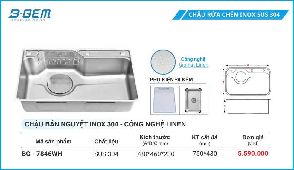Chậu Rửa B-GEM BG-7846WH