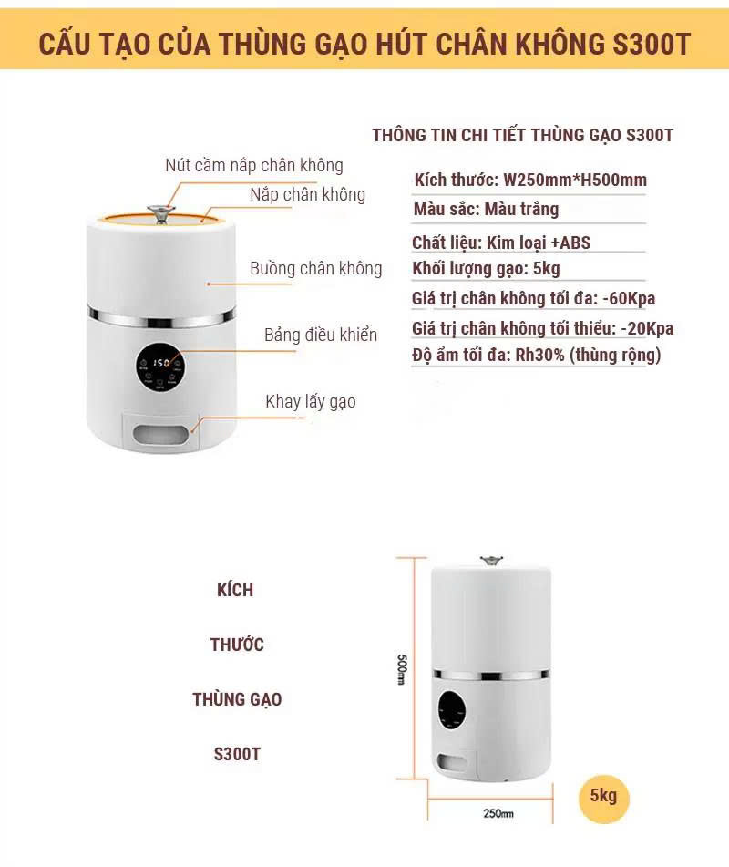 Thùng gạo chân không 5kg EUROGOLD S300T