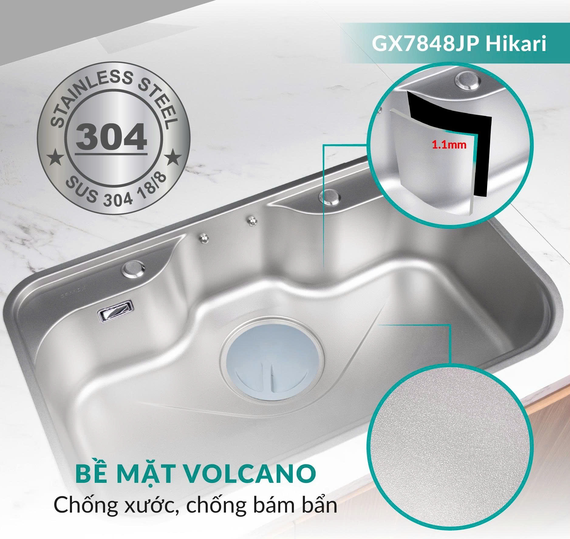 Chậu rửa GrandX GX7848JP Hikari