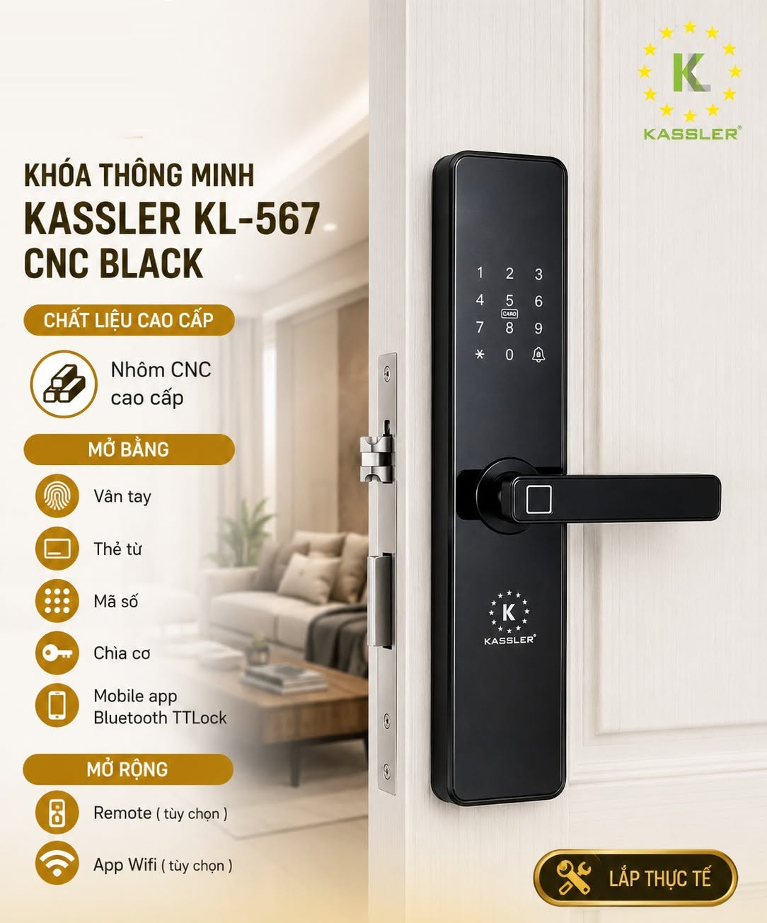 Khóa Điện Tử KASSLER KL-567 CNC BLACK APP TTlock