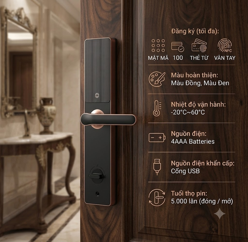 Khóa Điện Tử KASSLER KL-399 COPPER APP TTlock