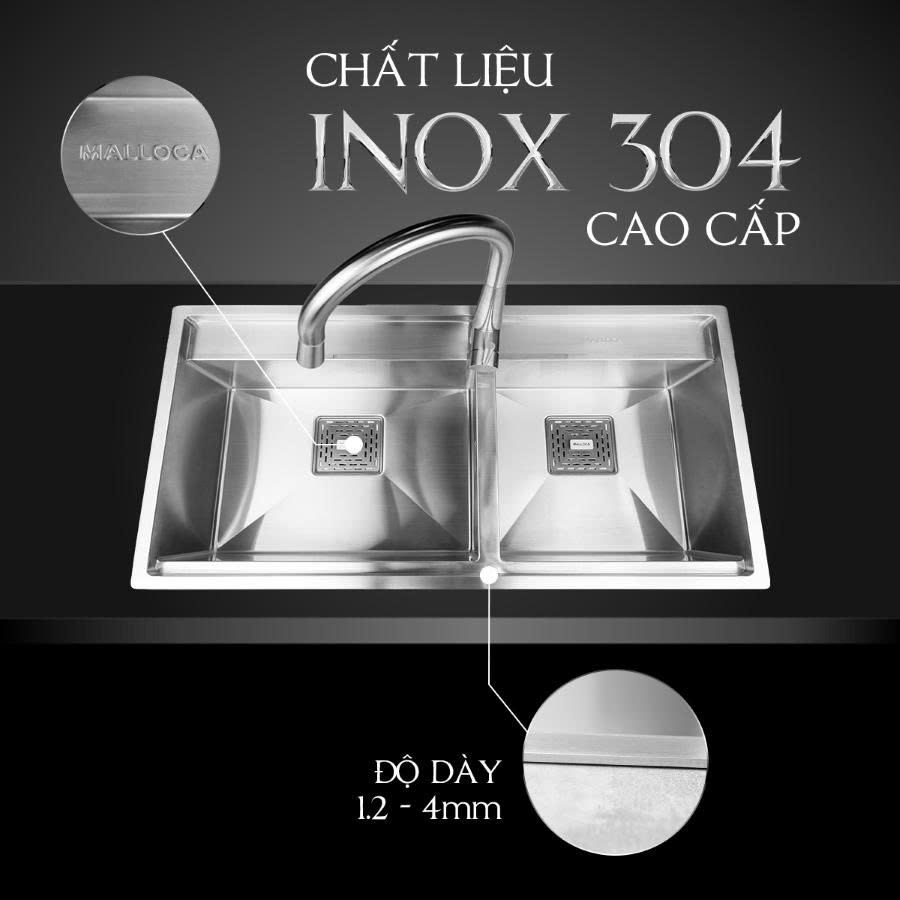 Chậu rửa 2 hố inox Malloca MS 6304ST