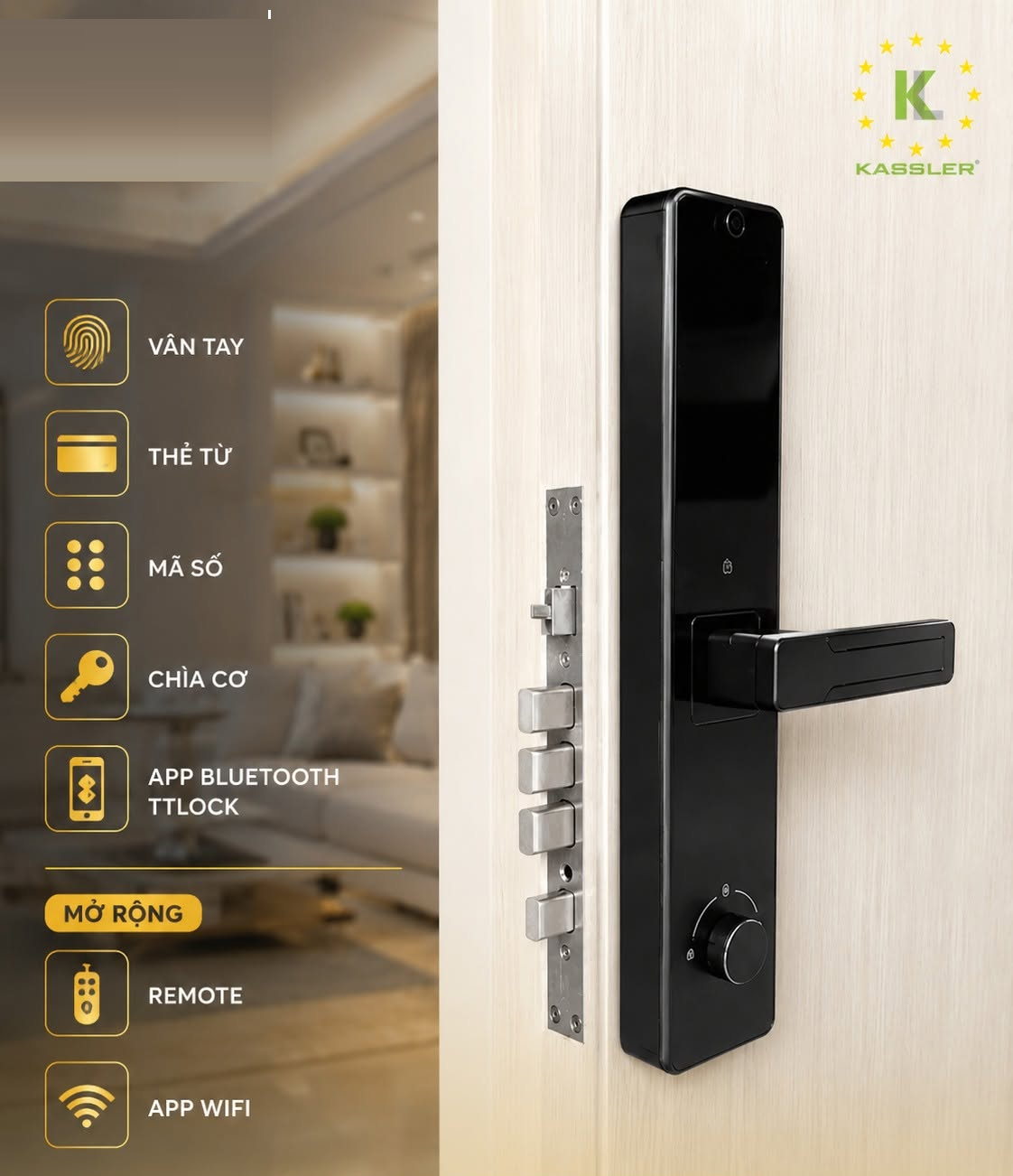 Khóa Điện Tử KASSLER KL-567 CNC BLACK APP TTlock