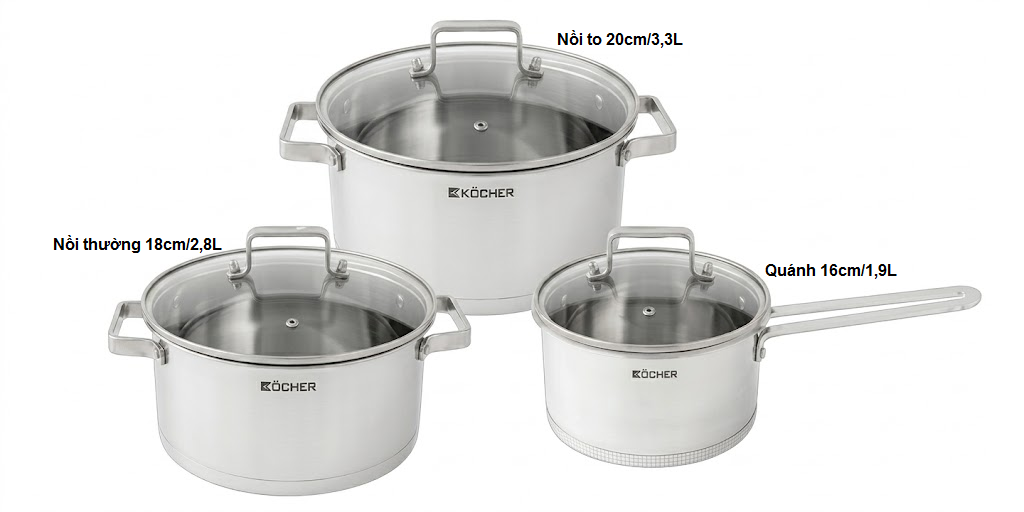 BỘ NỒI KOCHER LUMI 3 MÓN