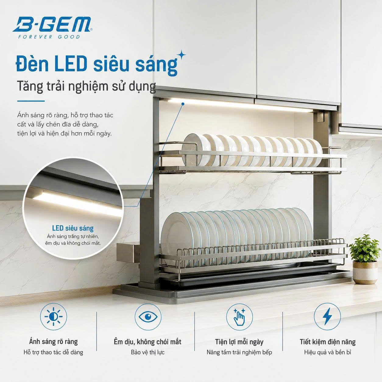 Kệ Bát Đĩa Nâng Hạ Điện B-Gem BG-KCVIP01.700 | KCVIP01.800 | KCVIP01.900