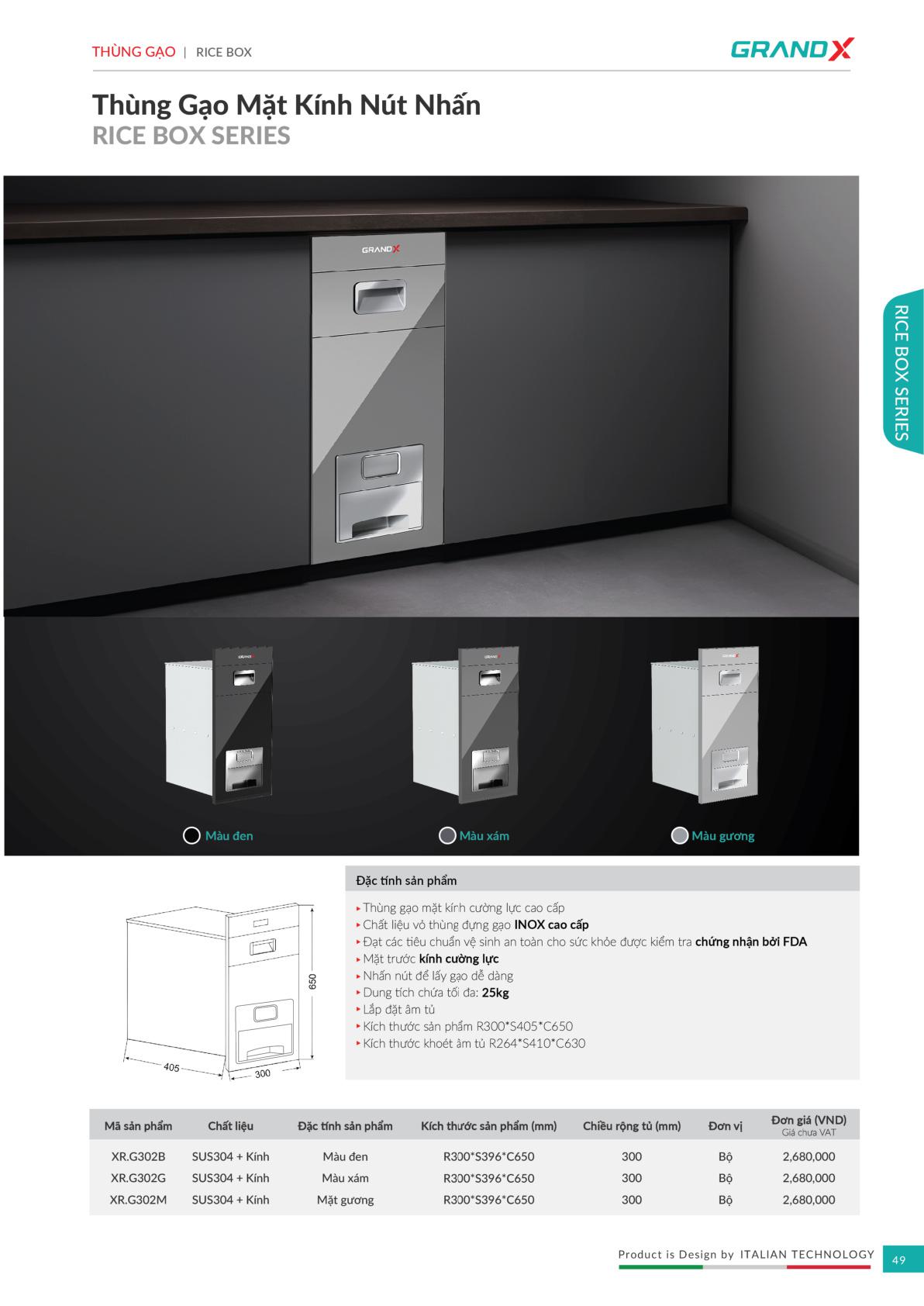 Thùng Gạo Mặt Kính Nút Nhấn GrandX XR.G302B