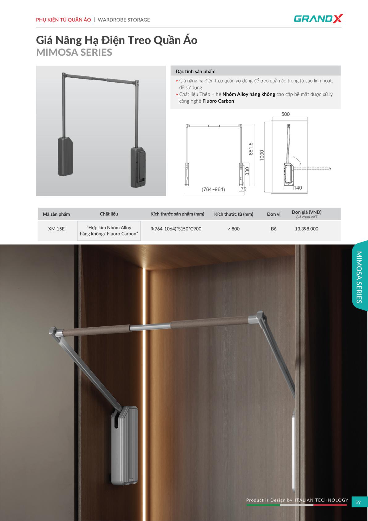 Giá Nâng Hạ Điện Treo Quần Áo GRANDX XM.15E