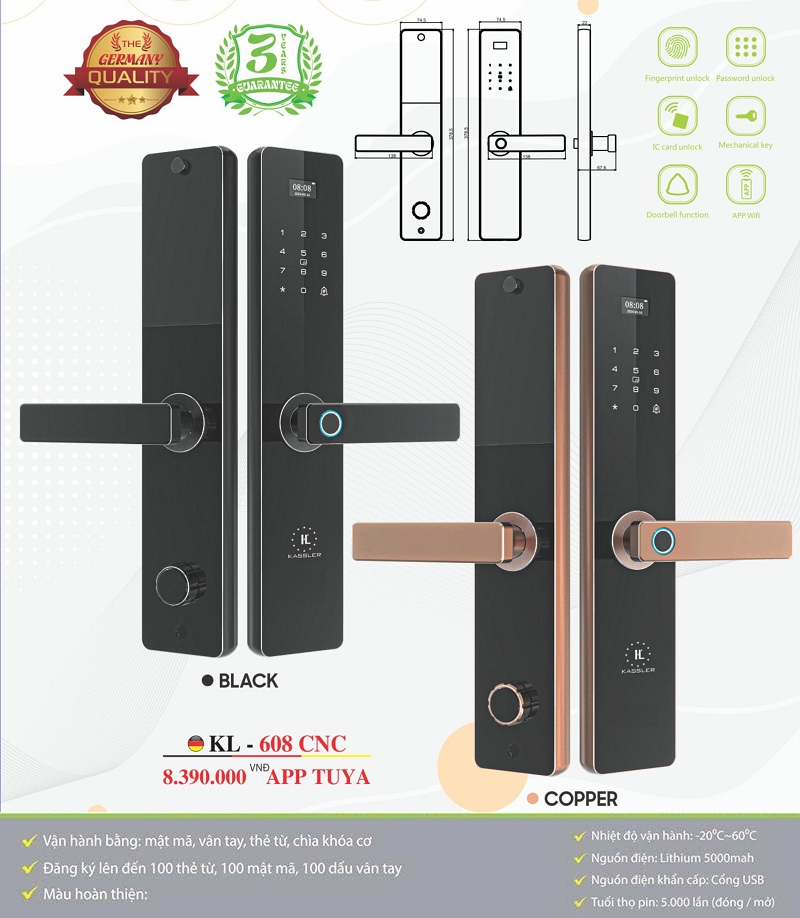 Khóa Điện Tử KASSLER KL-608 CNC COPPER APP
