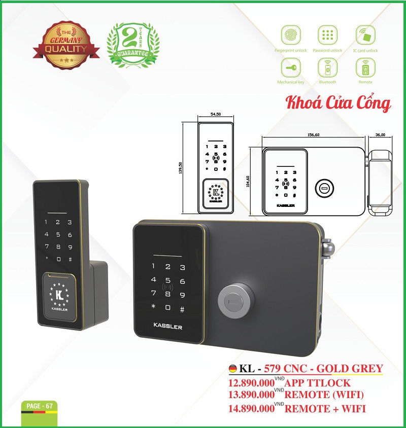 Khóa Điện Tử KASSLER KL-579 CNC GOLD GREY APP
