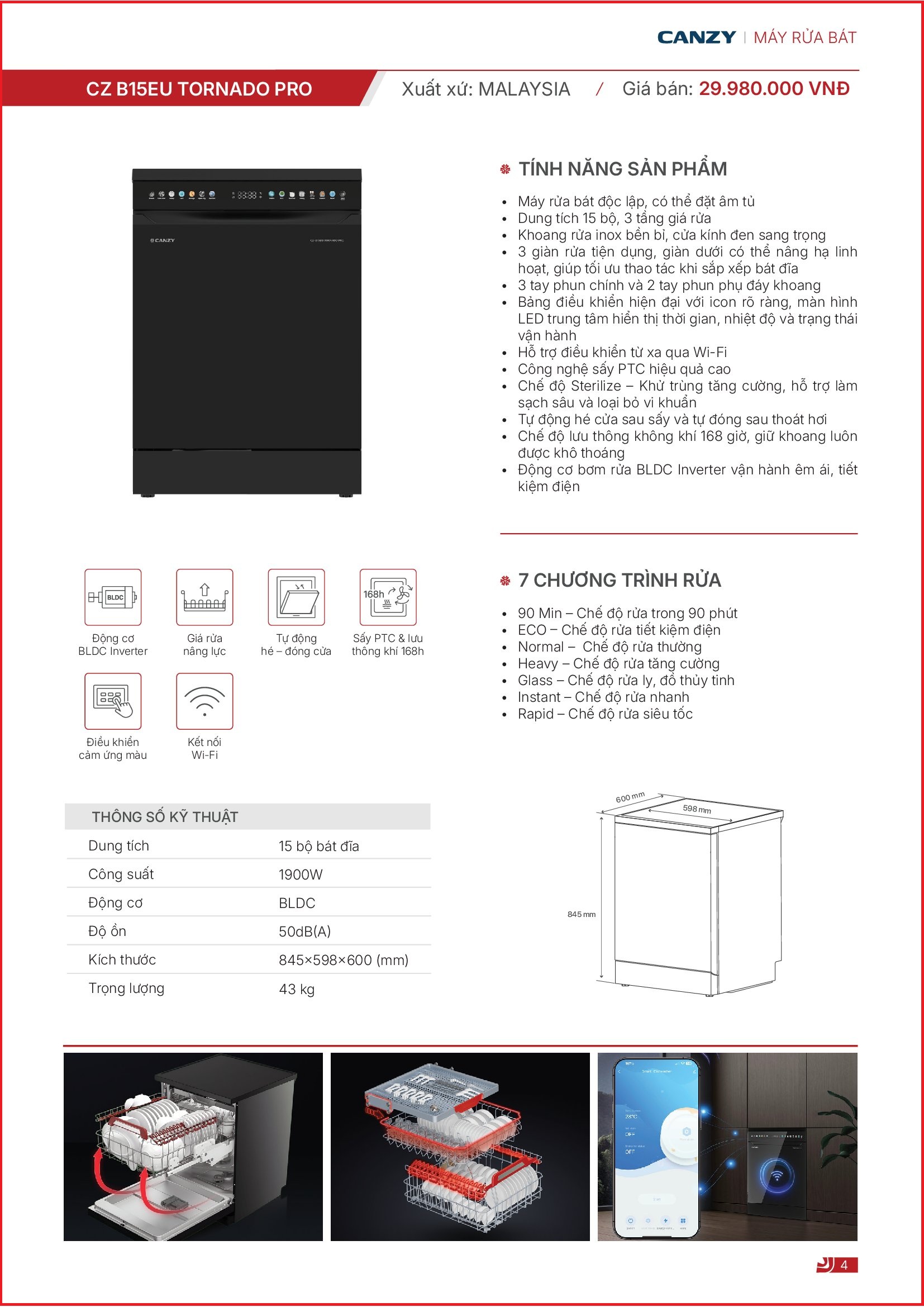Máy Rửa Chén CANZY CZ-B15EU TORNADO PRO