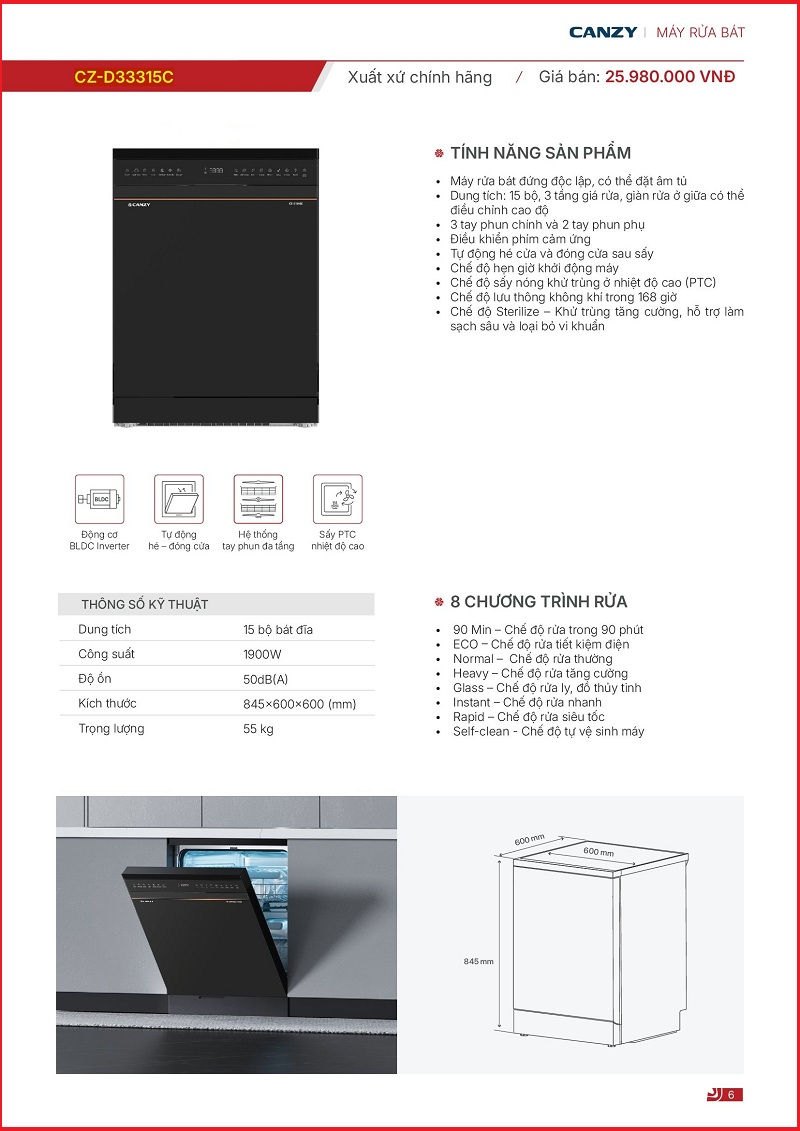 Máy Rửa Bát Canzy CZ-D33315C