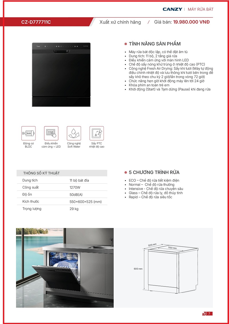 Máy Rửa Bát Canzy CZ-D777711C