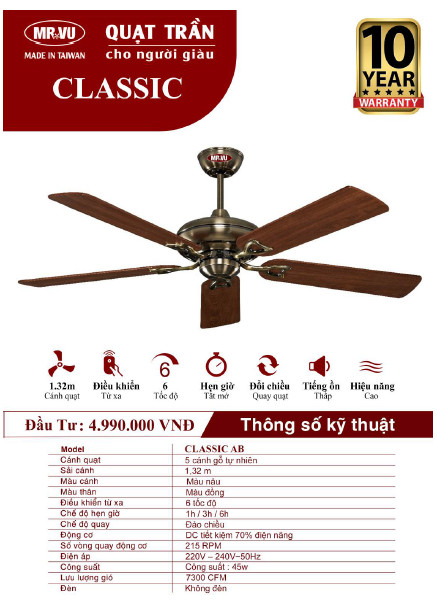 QUẠT TRẦN TRANG TRÍ MR.VŨ QUẠT TRẦN CLASSIC AB