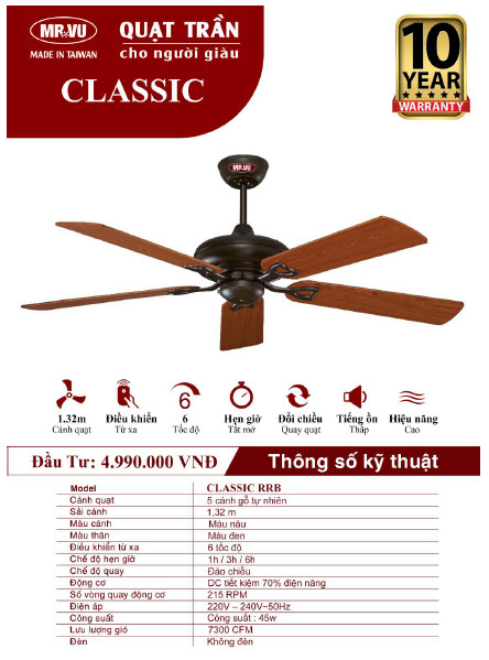 QUẠT TRẦN TRANG TRÍ MR.VŨ QUẠT TRẦN CLASSIC RRB