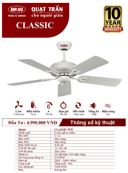 QUẠT TRẦN TRANG TRÍ MR.VŨ QUẠT TRẦN CLASSIC WH