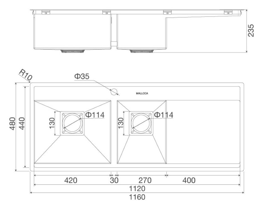 Chậu rửa 2 hố inox Malloca MS 6306ST