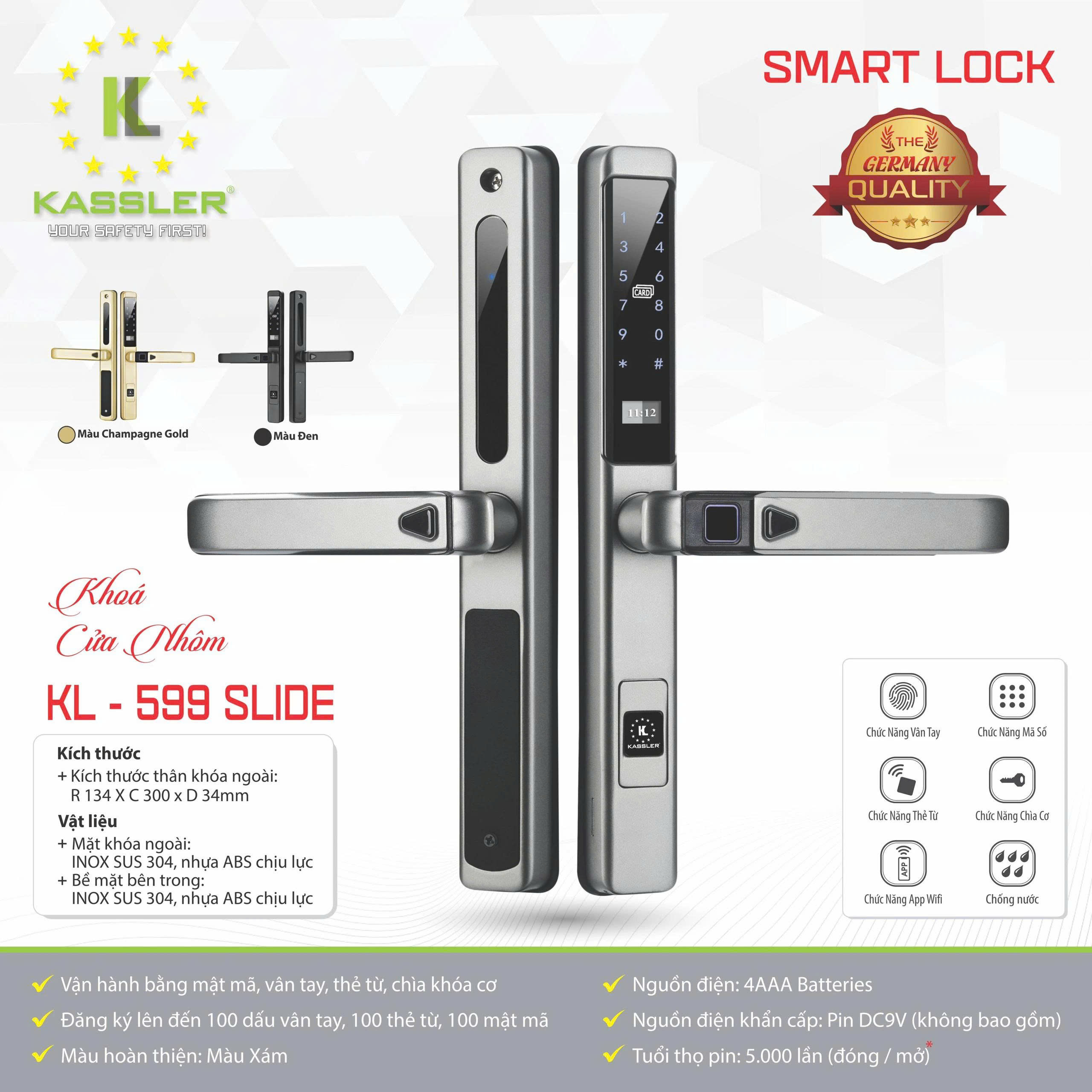 Khóa Điện Tử KASSLER KL-599 SLIDE