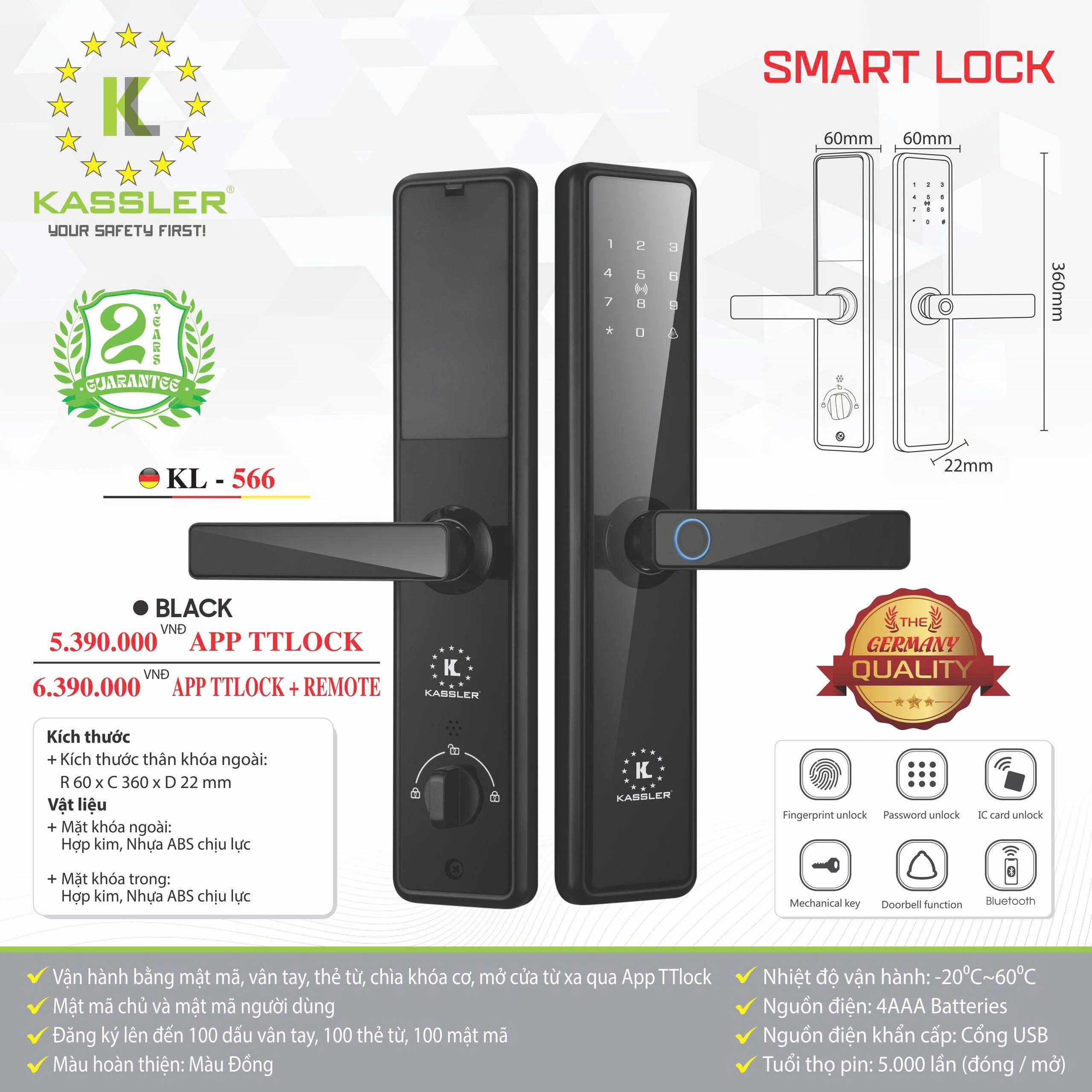 Khóa Điện Tử KASSLER KL-566 BLACK APP