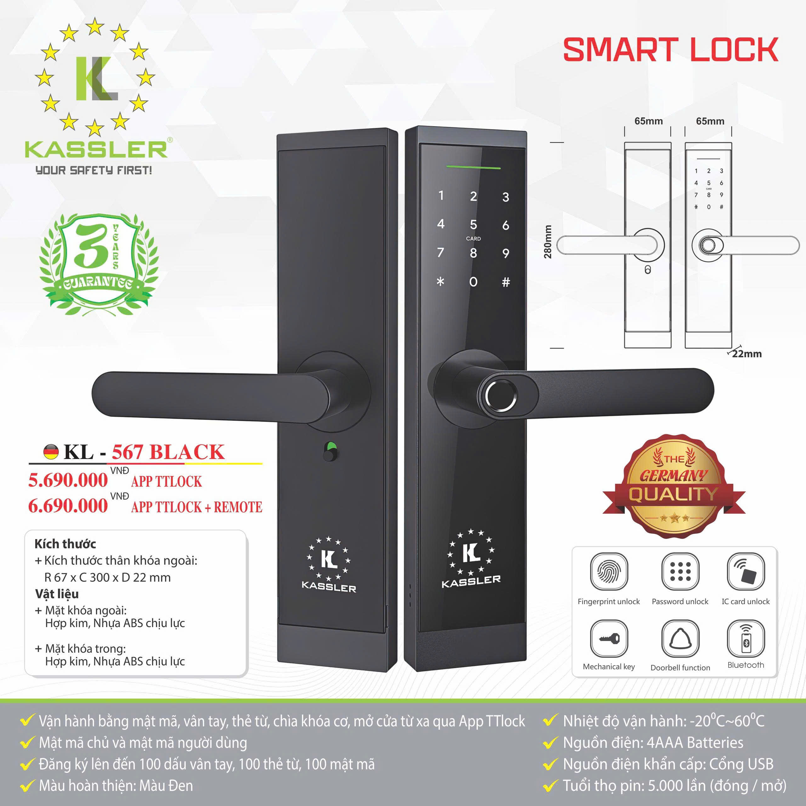 Khóa Điện Tử KASSLER KL-567 BLACK APP