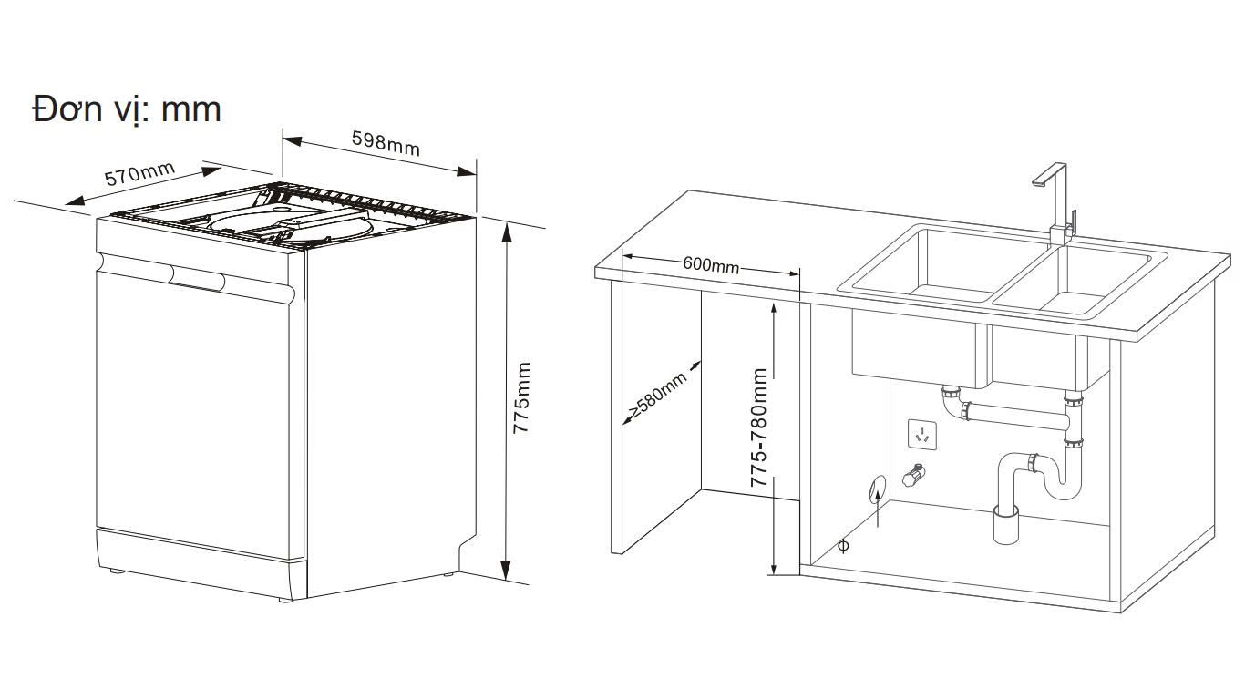Máy rửa chén KOCHER KDEU-X15B