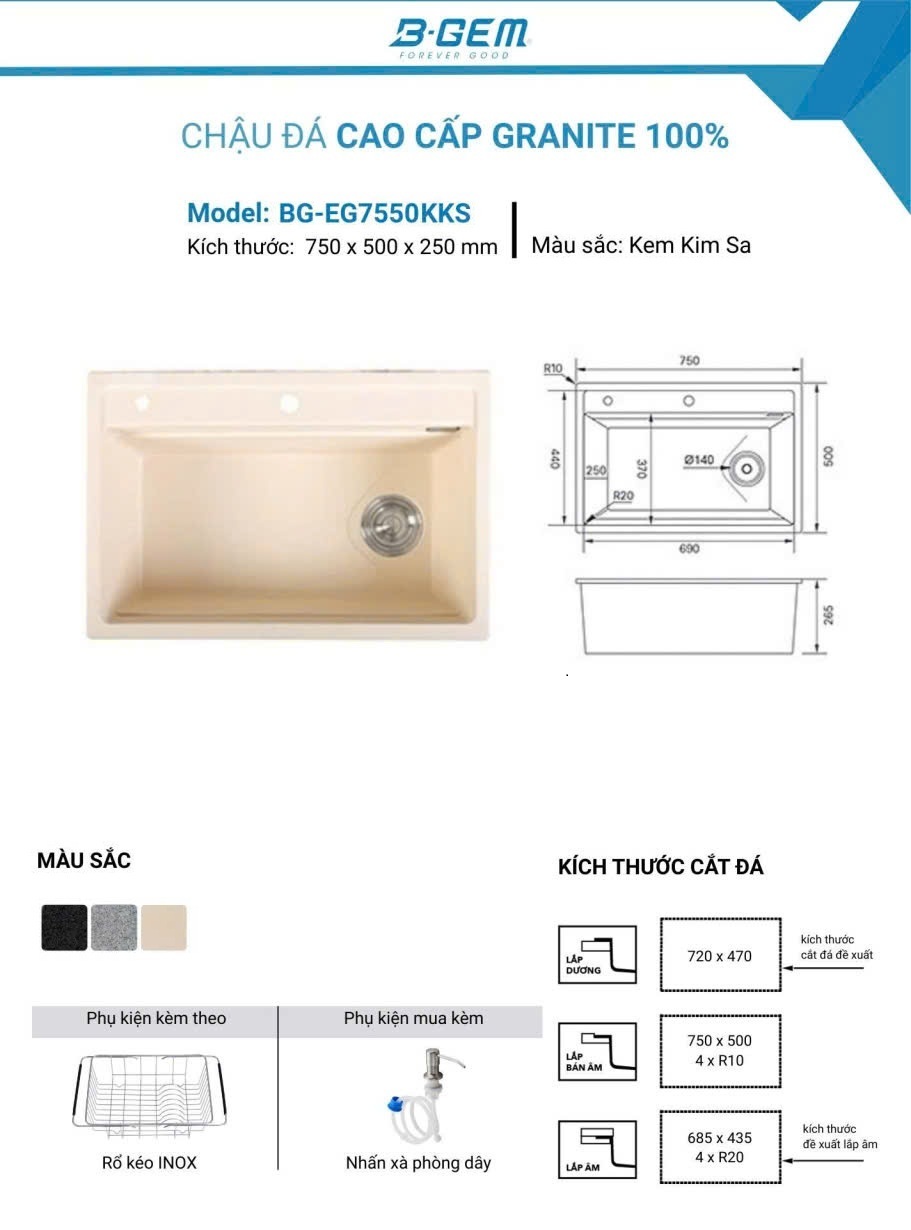 Chậu rửa B-GEM BG-EG7550KKS