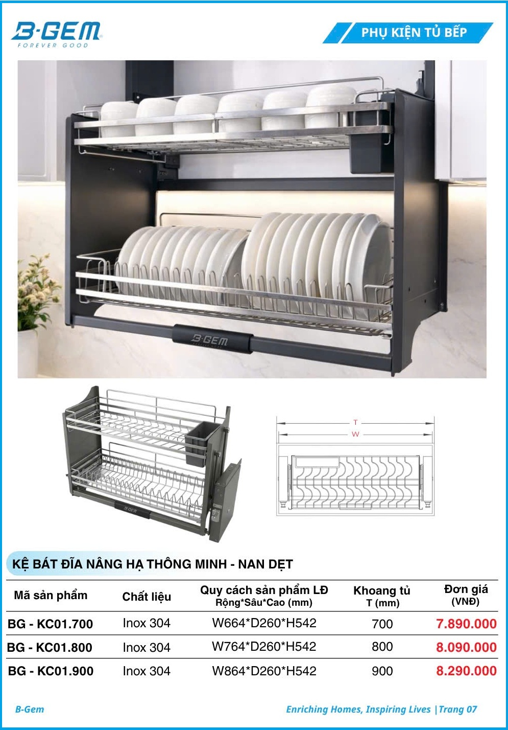 Kệ Bát Nâng Hạ B-gem BG-KC01.700 | KC01.800 | KC01.900