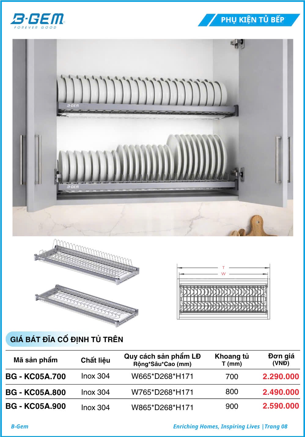 Giá Bát Đĩa Cố Định B-gem BG-KC05A.700 | KC05A.800 | KC05A.900