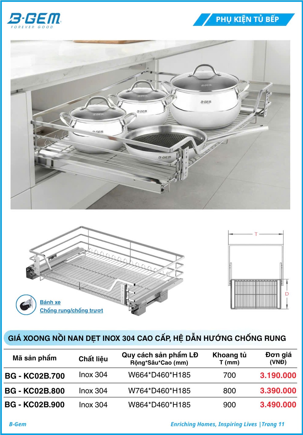 Giá Xoong Nồi Nan Dẹt B-gem BG-KC02B.700 | KC02B.800 | KC02B.900