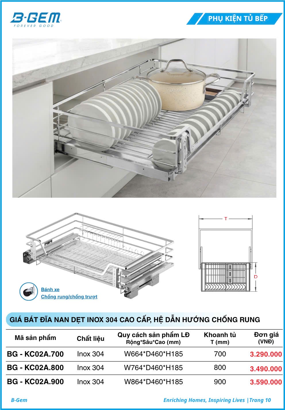 Giá Bát Đĩa Nan Dẹt B-gem BG-KC02A.700 | KC02A.800 | KC02A.900