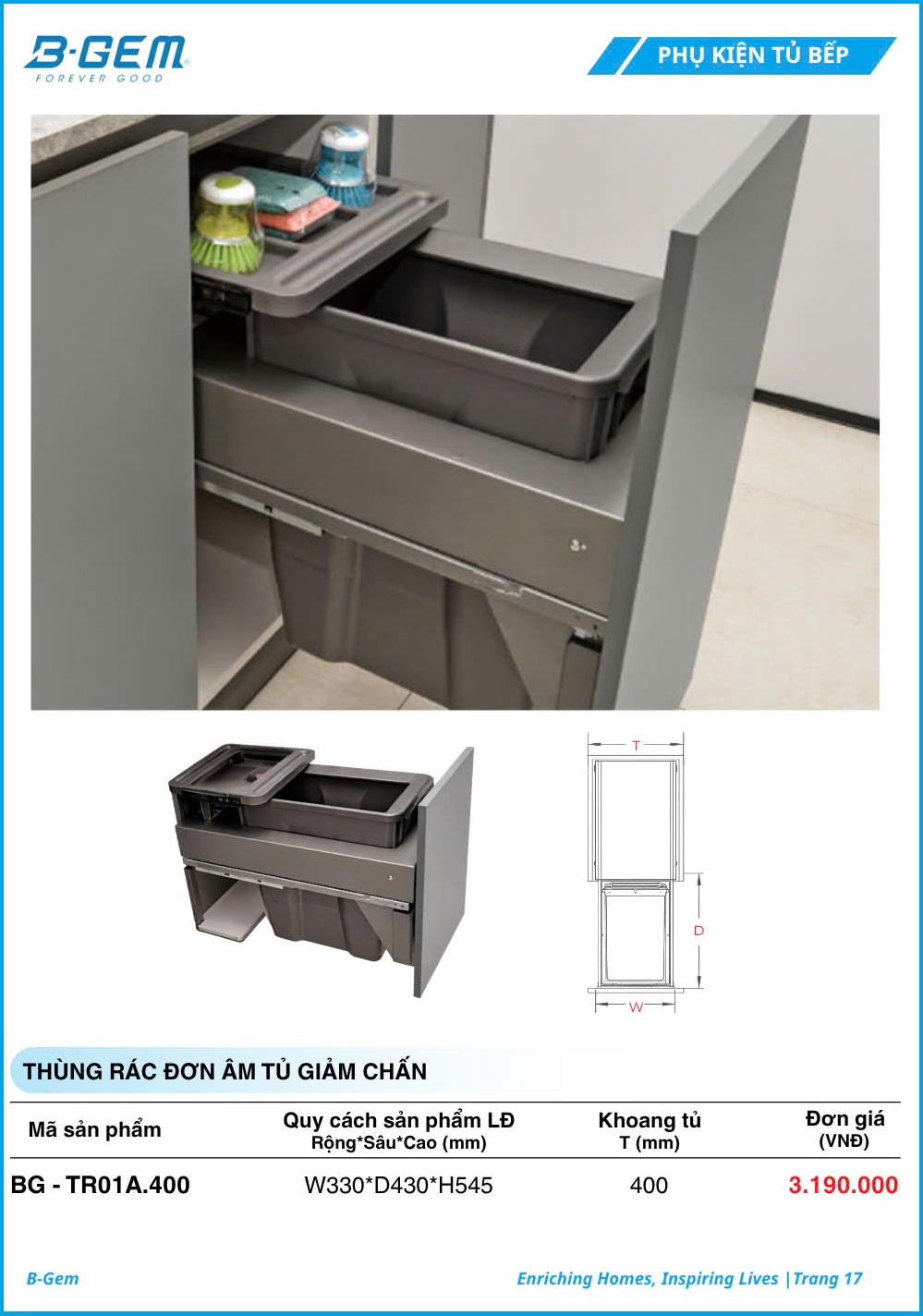 Thùng Rác Đơn B-gem BG-TR01A.400