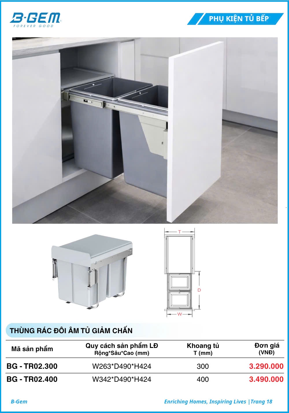 Thùng Rác Đôi B-gem BG-TR02.300 | TR02.400