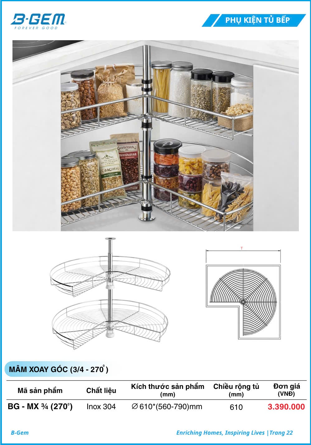 Mâm Xoay Góc B-gem BG-MX ¾ (270°C)