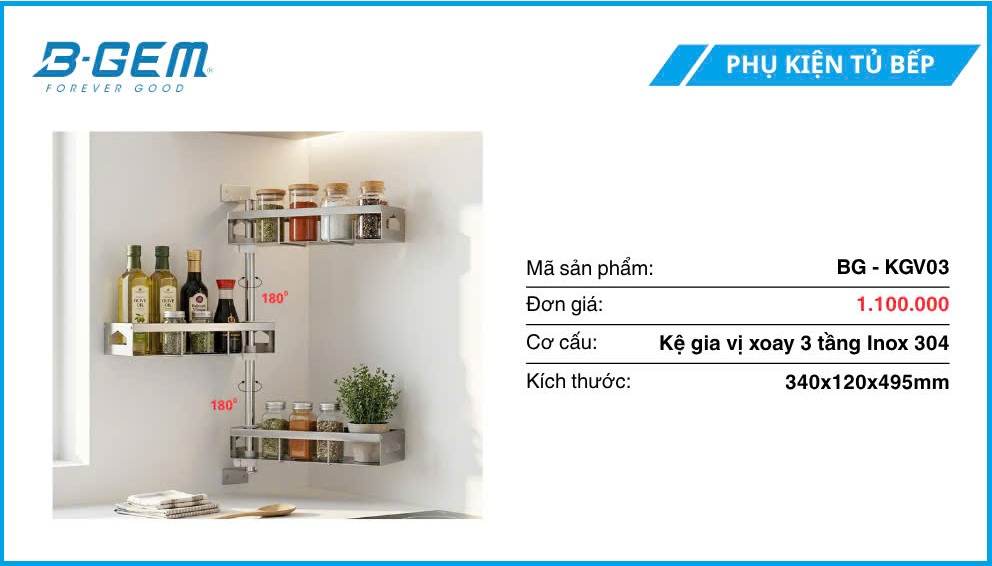 Kệ Gia Vị Xoay 3 Tầng B-gem BG-KGV03