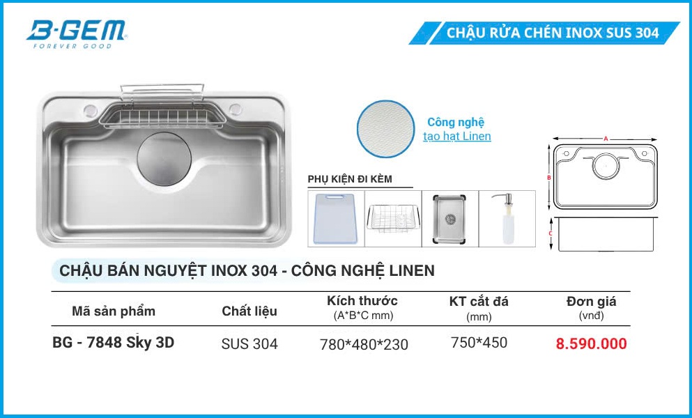 Chậu Rửa B-GEM BG-7848 Sky 3D