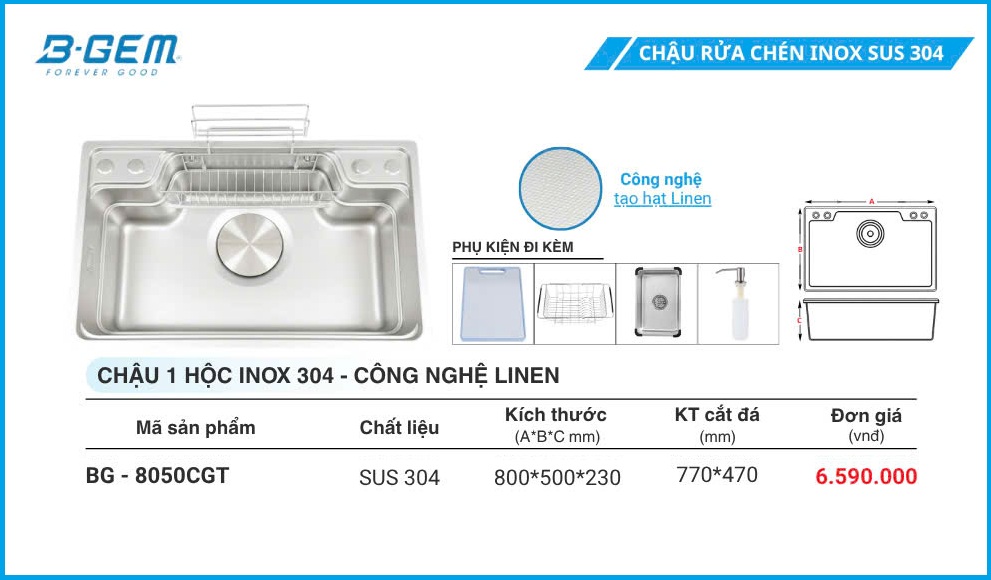 Chậu Rửa B-GEM BG-8050CGT