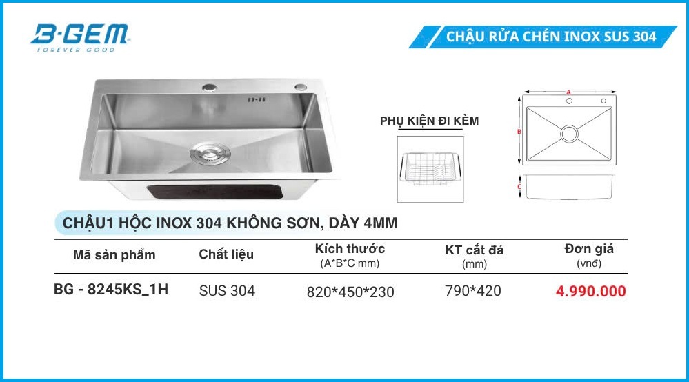 Chậu Rửa B-GEM BG-8245KS_ 1H