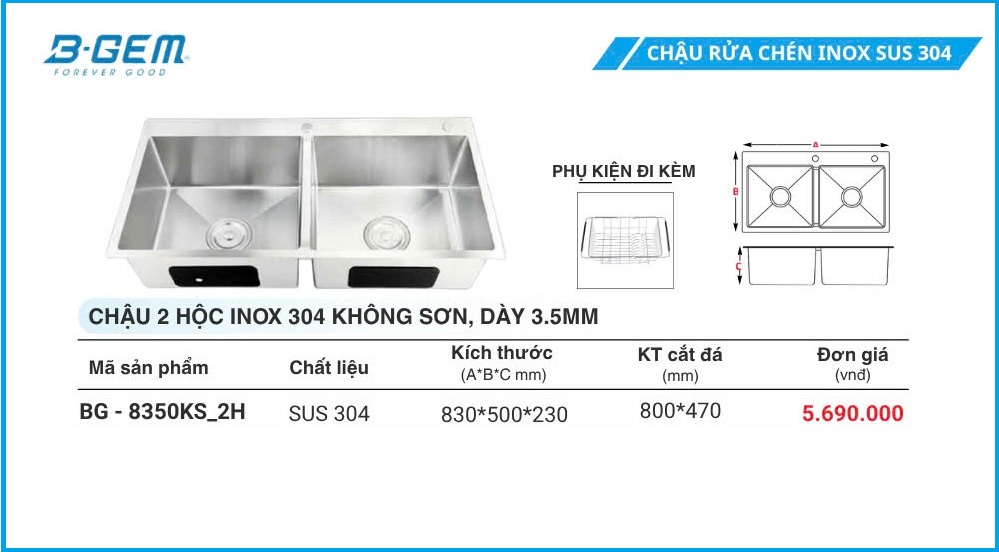 Chậu Rửa B-GEM BG-8350KS_ 2H