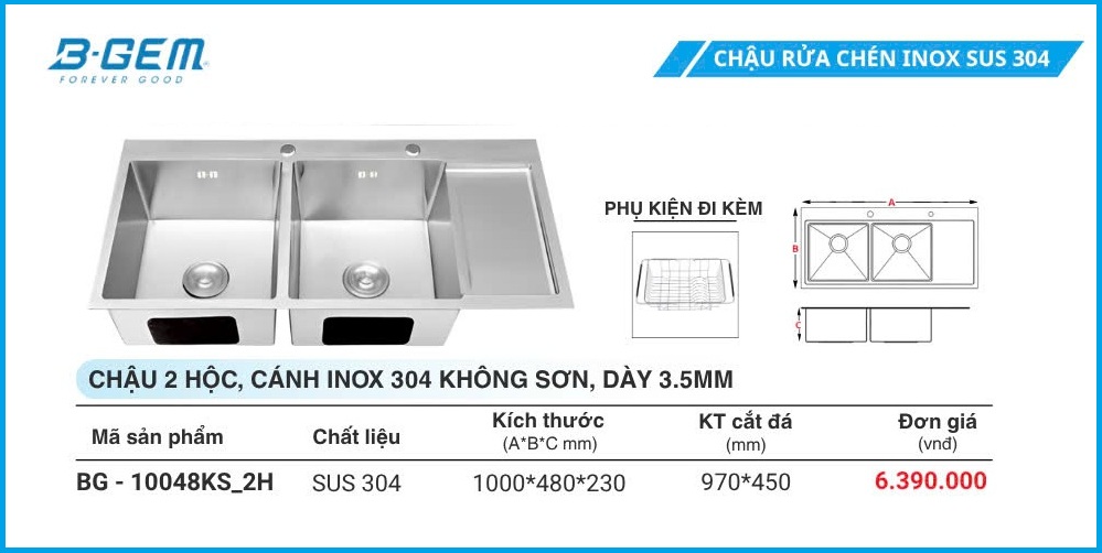 Chậu Rửa B-GEM BG-10048KS_ 2H