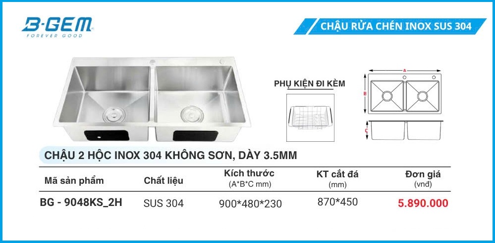 Chậu Rửa B-GEM BG-9048KS_ 2H