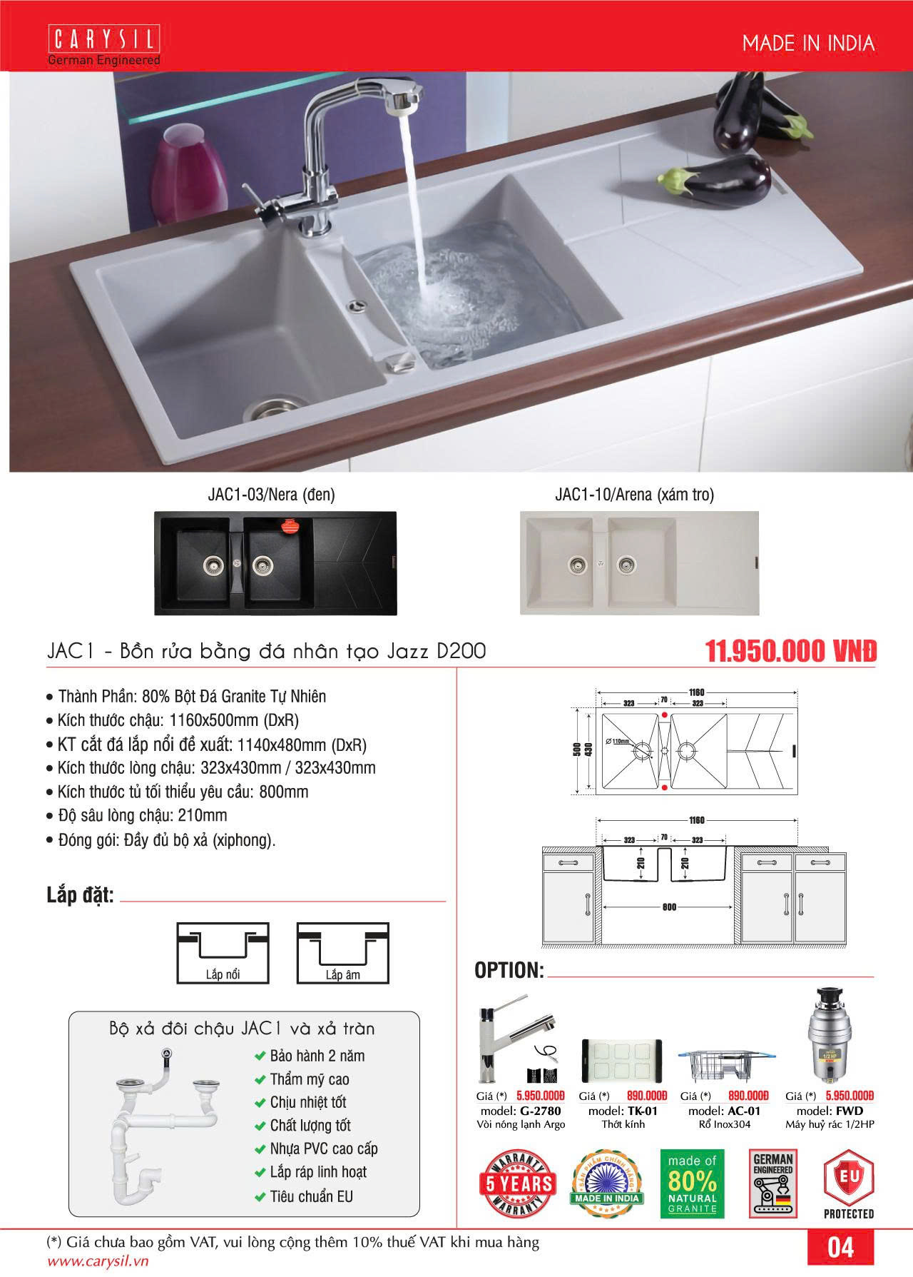 Chậu rửa Carysil JAC1-18