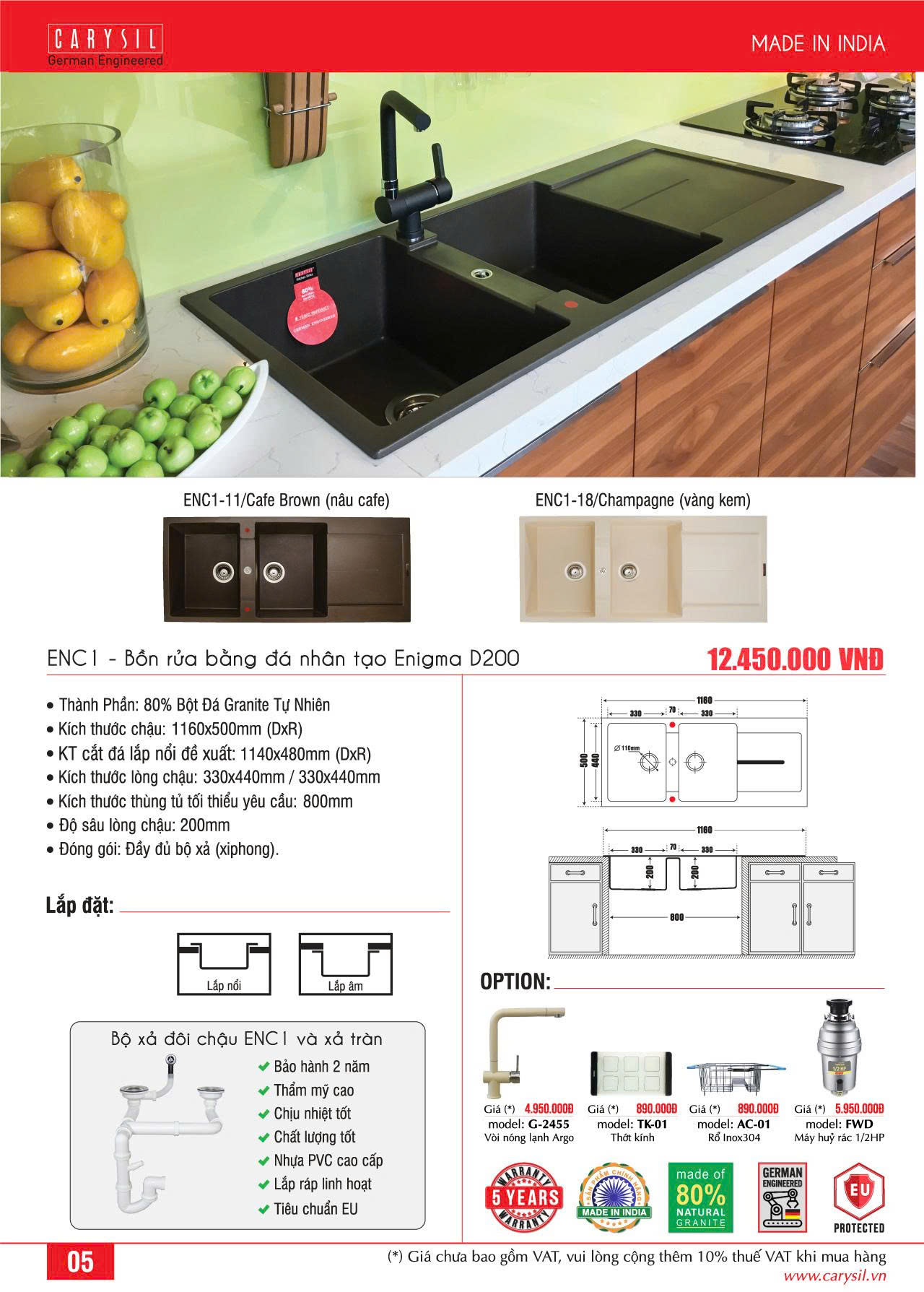 Chậu rửa Carysil ENC1-11
