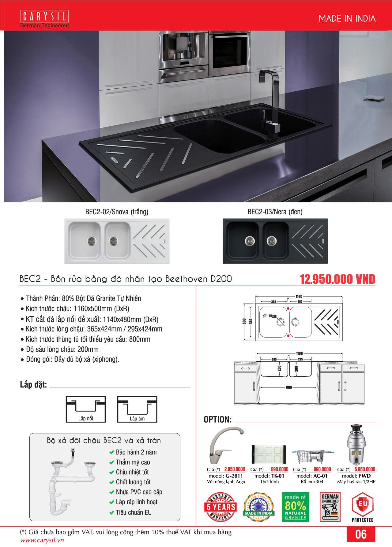 Chậu rửa Carysil BEC2-02