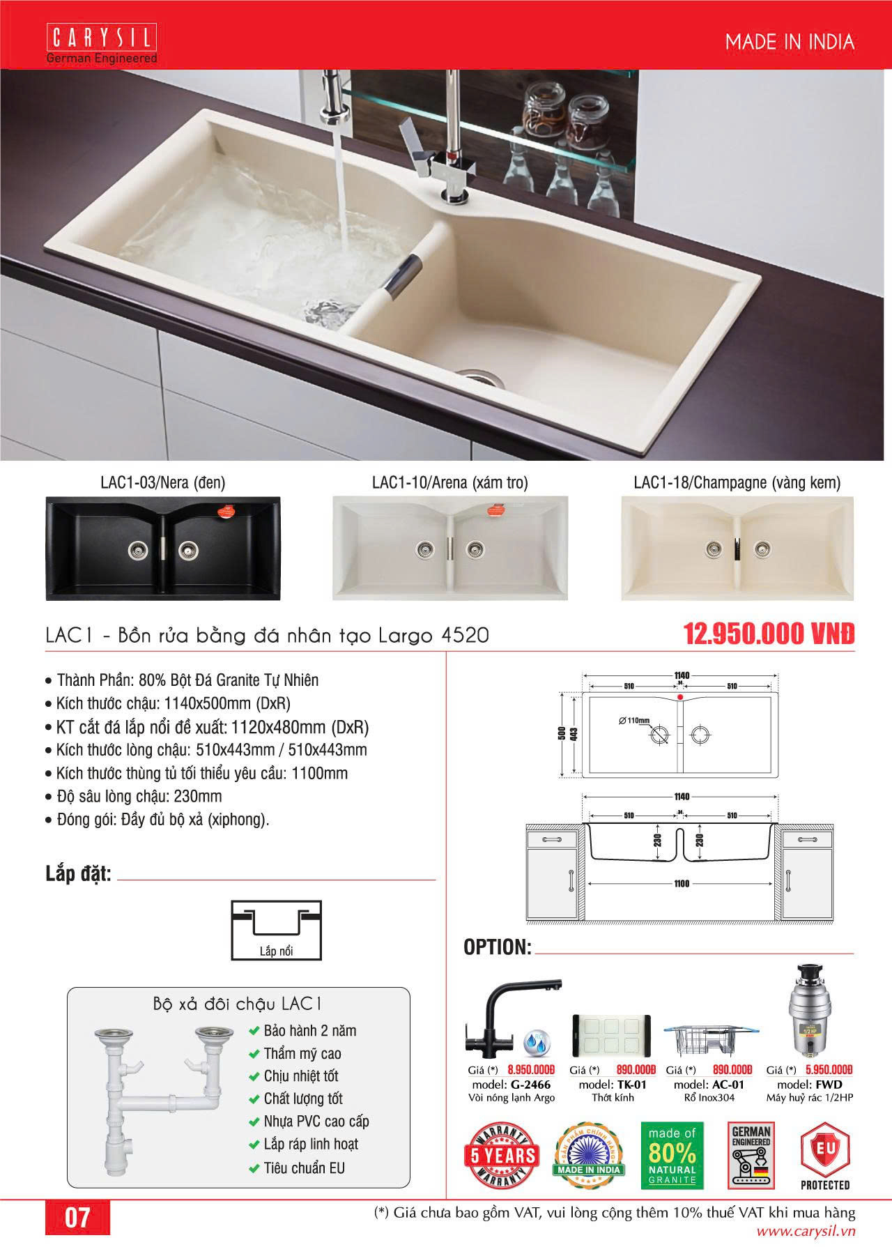 Chậu rửa Carysil LAC1-03