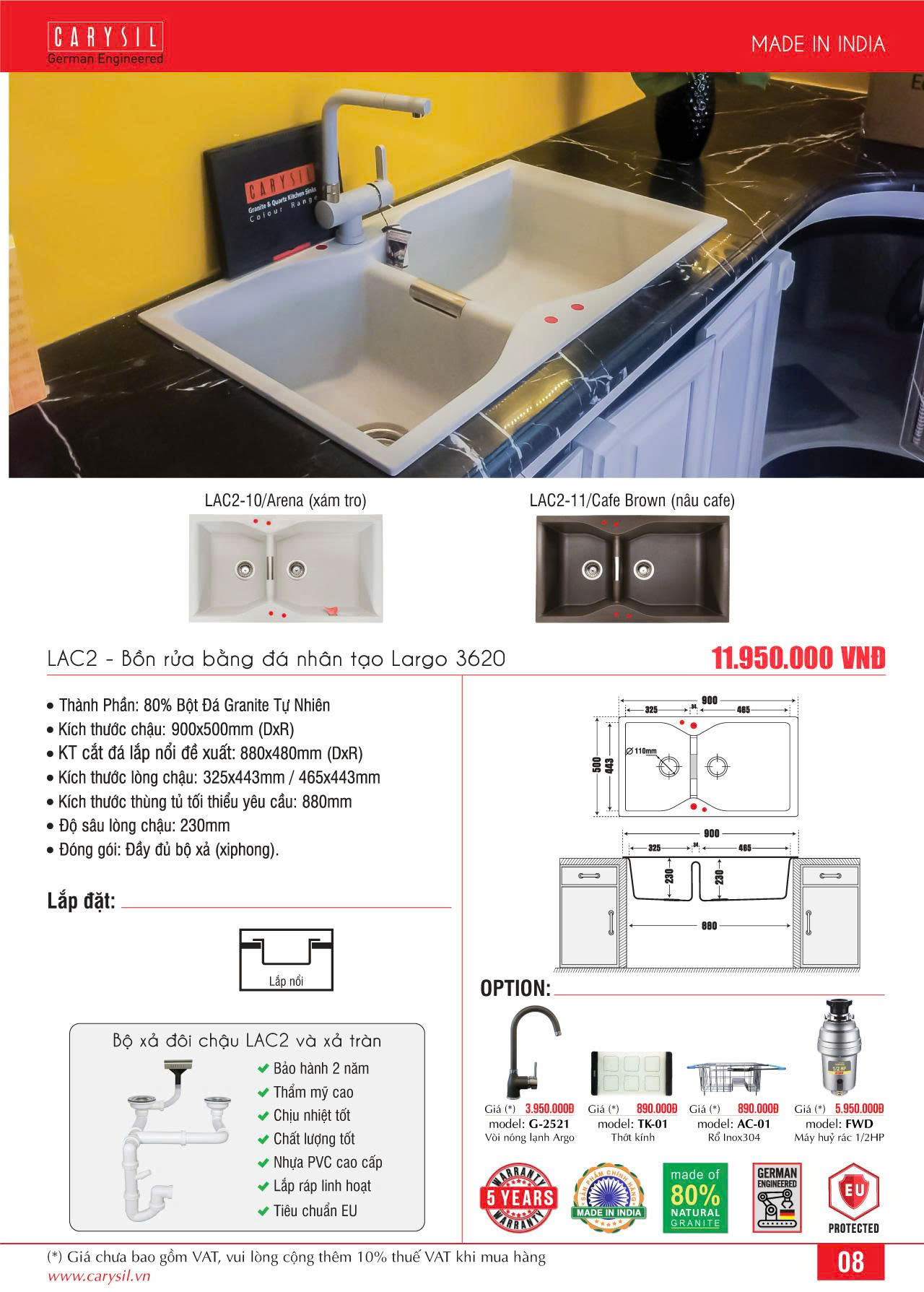Chậu rửa Carysil LAC2-10