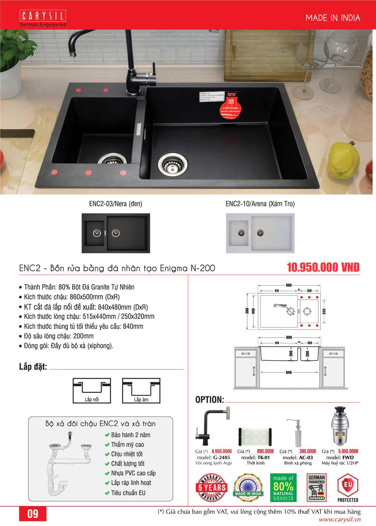 Chậu rửa Carysil ENC2-03