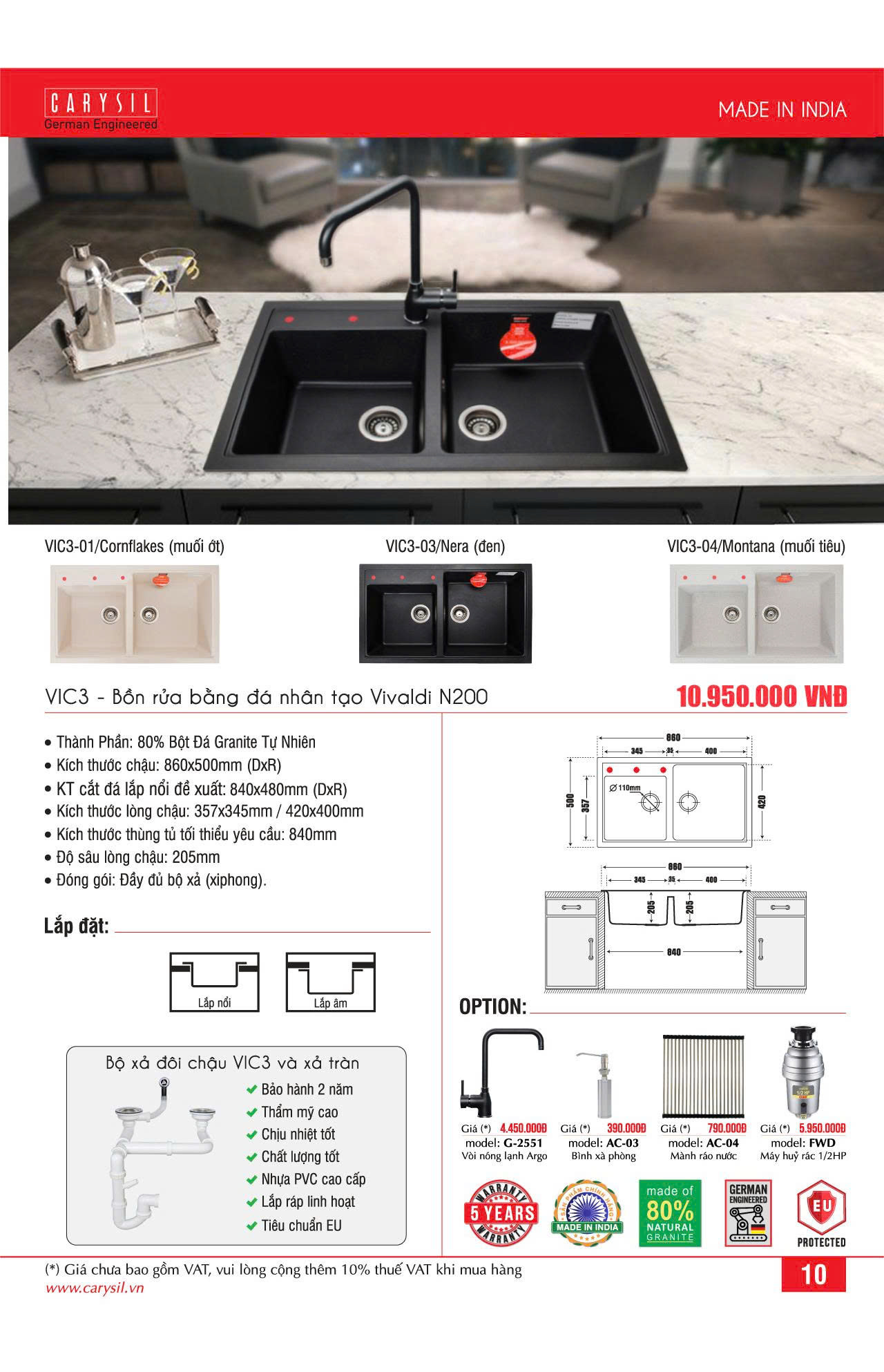 Chậu rửa Carysil VIC3-01