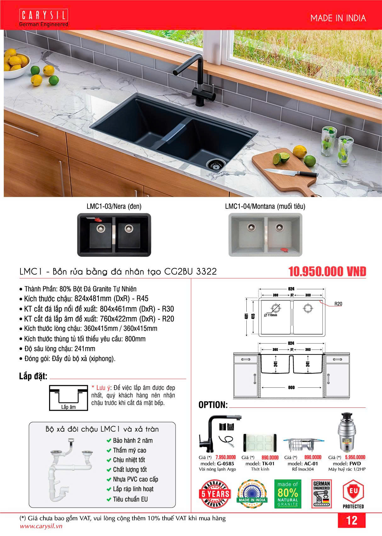 Chậu rửa Carysil LMC1-03