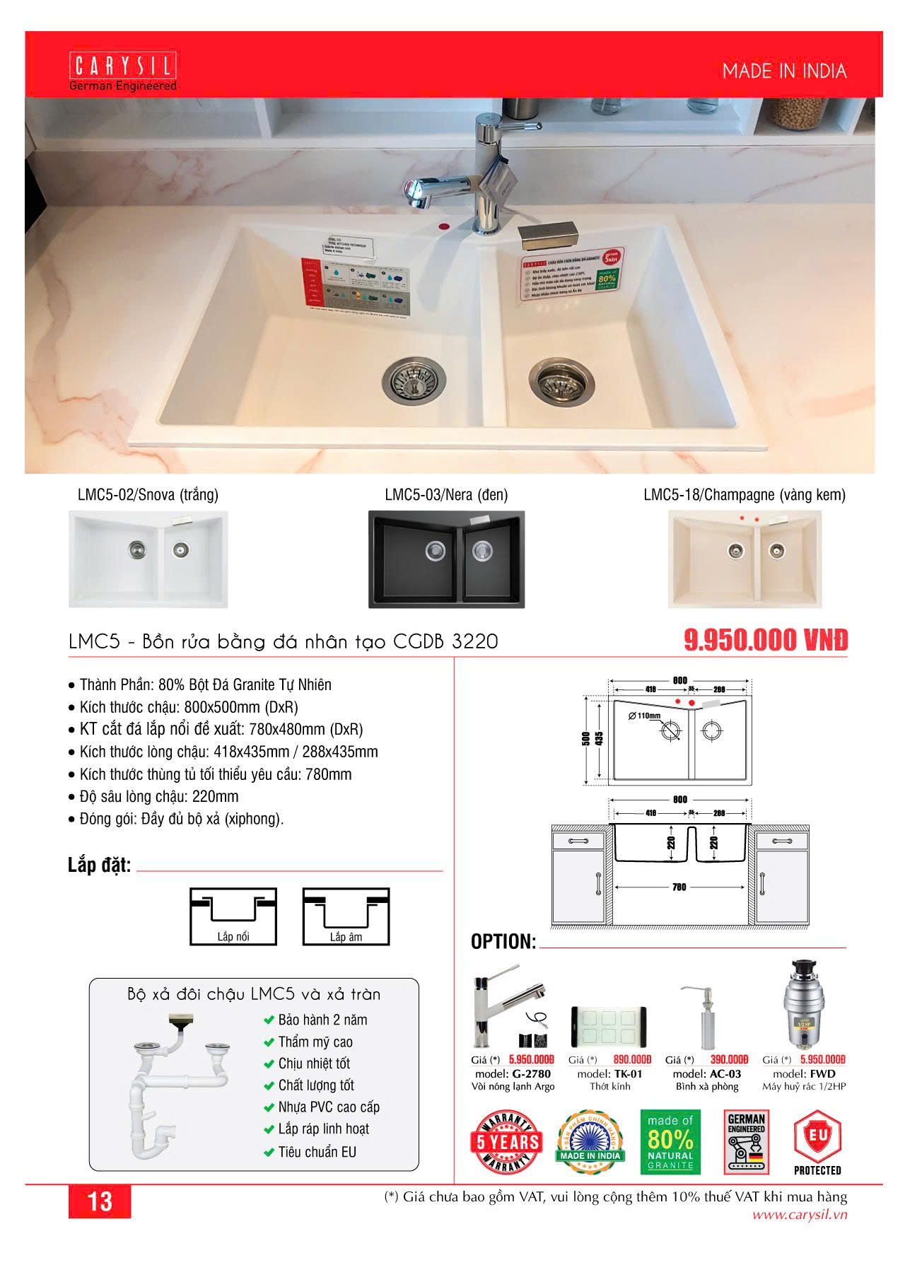 Chậu rửa Carysil LMC5-02